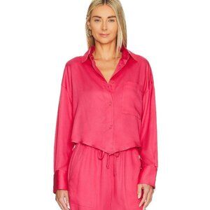 LNA NWT Women's Hot Pink WASSON Cropped Button Down Blouse, Size Medium